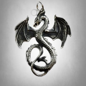 Large Sterling Silver Detailed Dragon Pendant Necklace