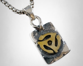 Original Ezi Zino | RPM Vinyl Record Brass & Solid Sterling Silver 925 Dog Tag Pendant