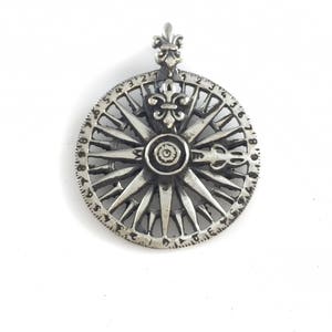 Compass Rose Map Pendant Necklace Sterling Silver 925 image 3