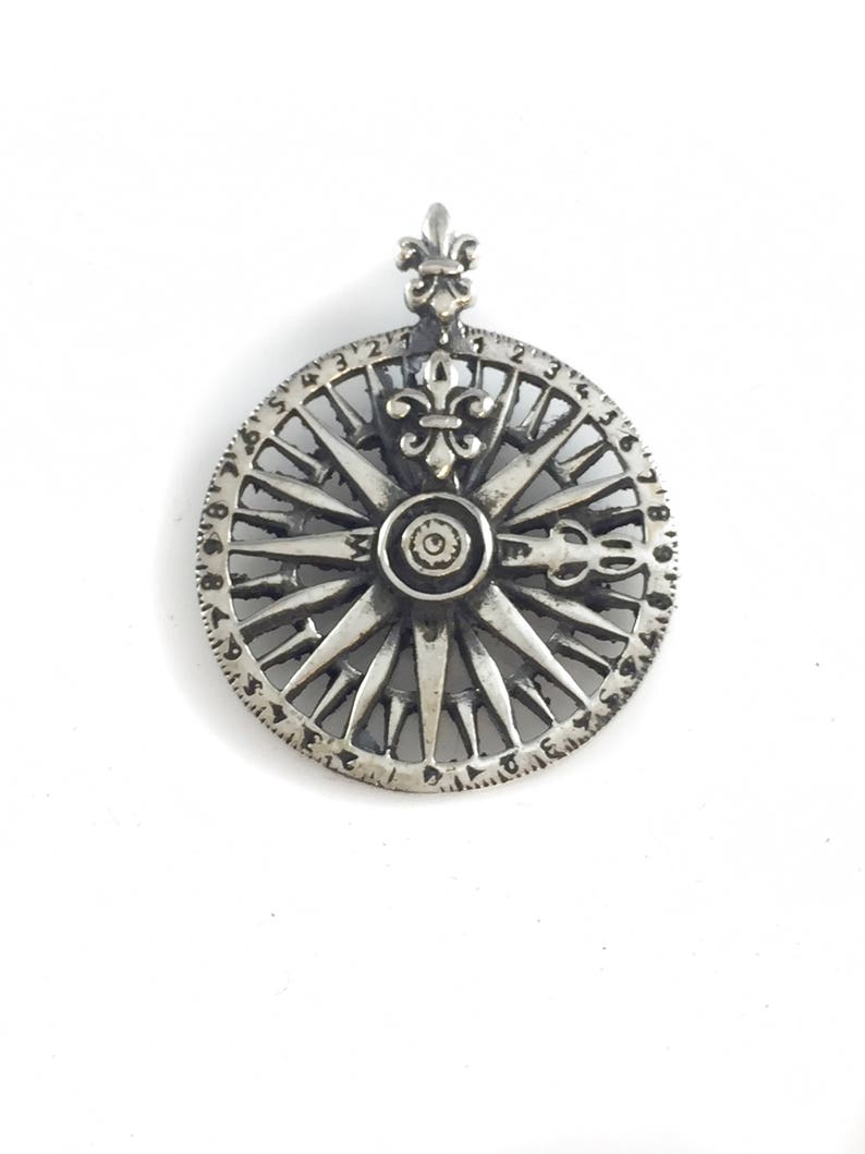 Compass Rose Map Pendant Necklace Sterling Silver 925 image 3