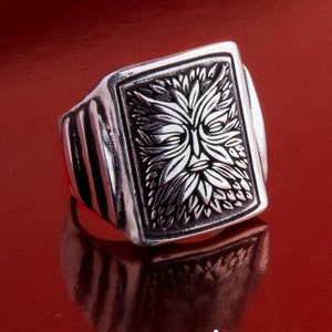 Green man signet Ring Solid Sterling Silver 925 by EZI ZINO