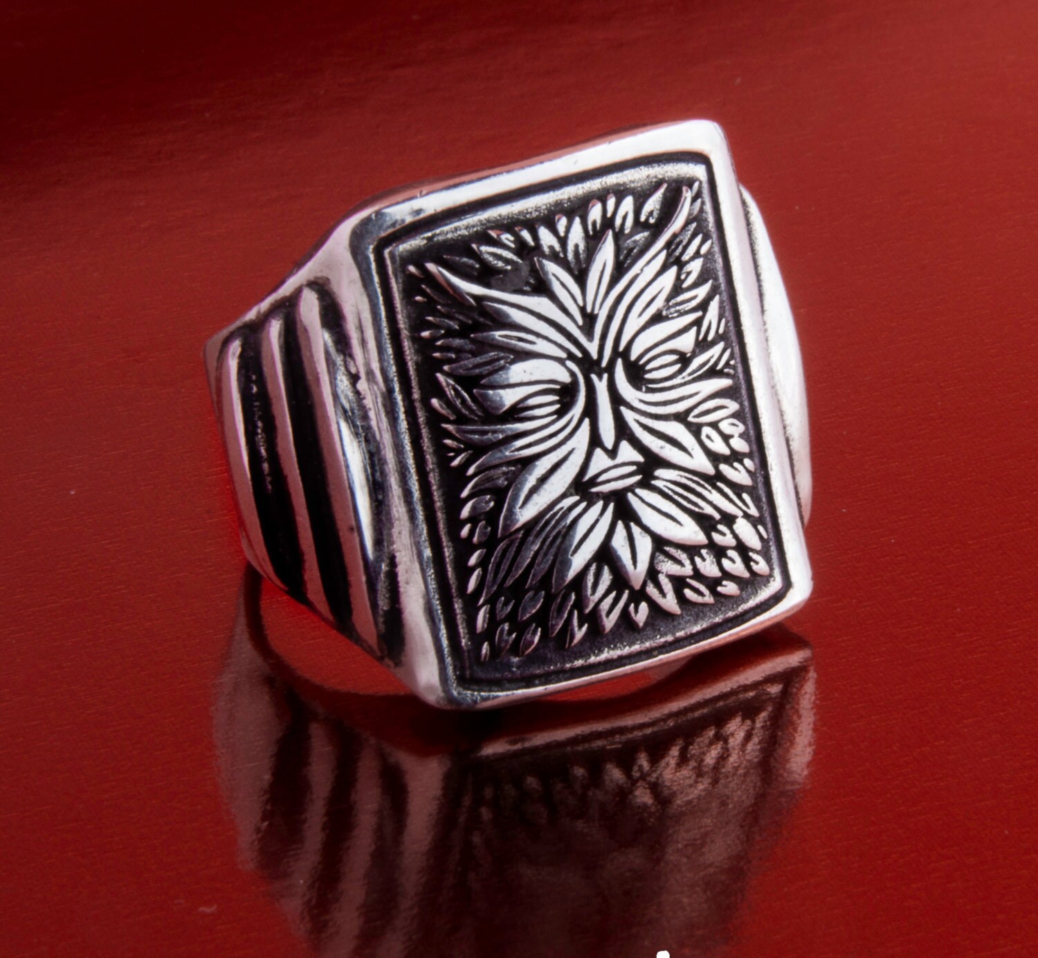 Green Man Ring Solid Sterling Silver 925 by EZI ZINO Etsy