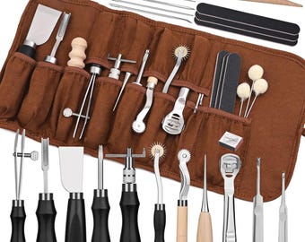 Leather Craft Tools Kit with Edge Skiver, Leather Sewing Hand Tools Set for Beginners, DIY Leather Working Kit, 37 PCS