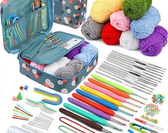 Kit de 103 agujas de crochet con agarre ergonómico y suave para manualidades.