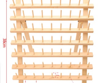 Houten garenrek met 63 spoelen: plank natuurlijk hout