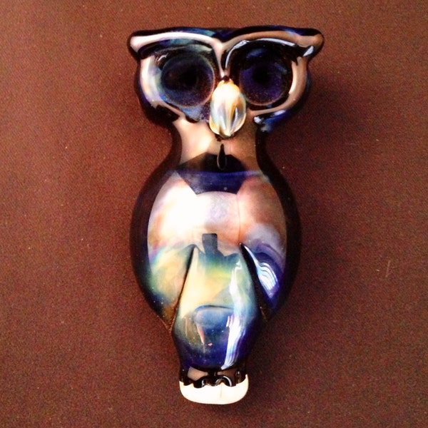 BoGlass Silver Fumed Owl Hand Blown Glass Pipe