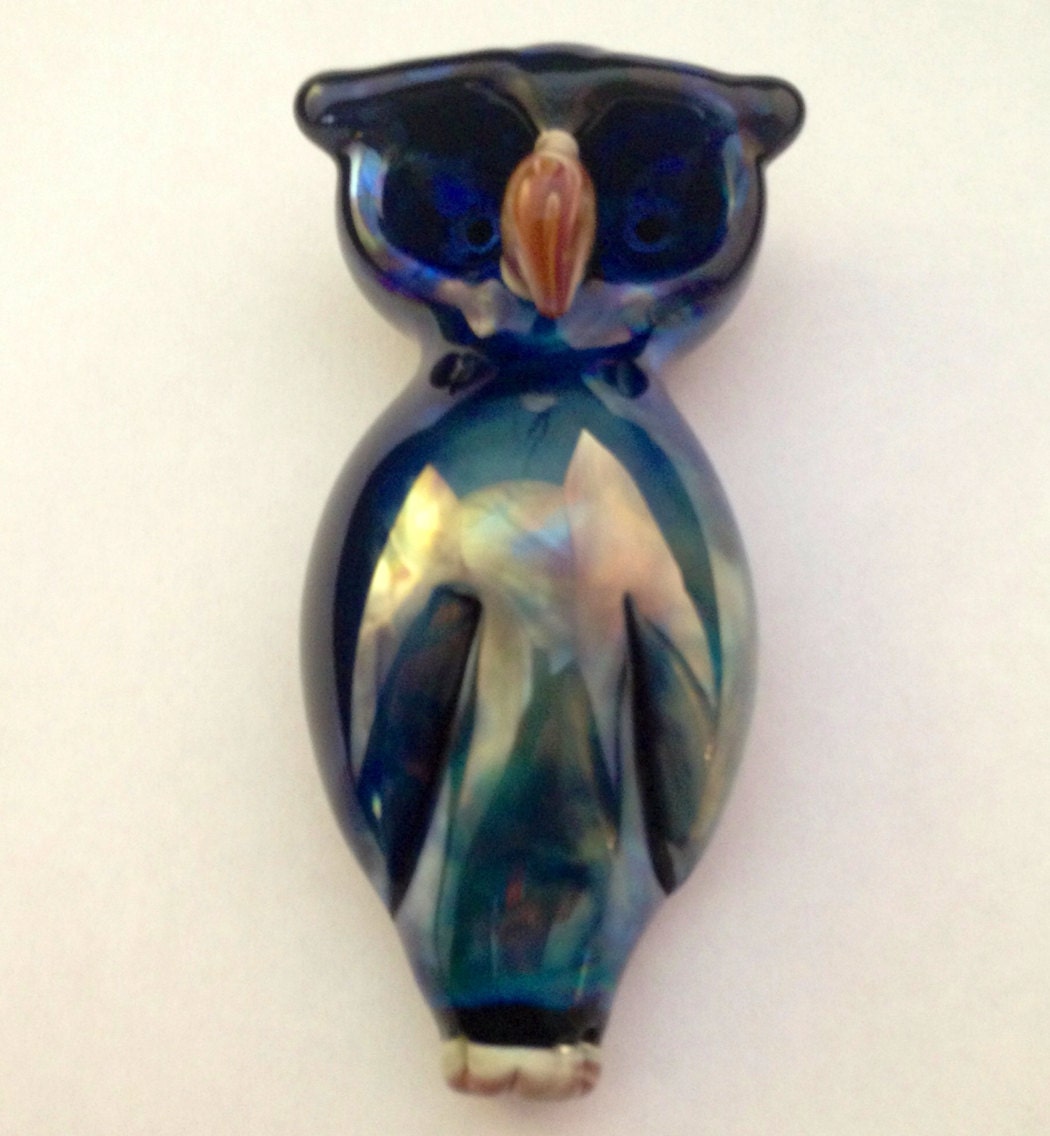 Double Bowl Owl Pipe Boglass Hand Blown Glass Owl Silver and Etsy
