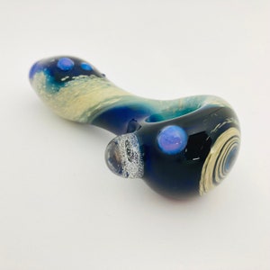Cobalt Blue Glass Pipe with Spiral Galaxy Dichro Marble