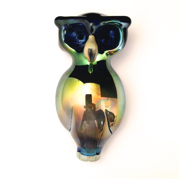 Owl Pipe with Gold and Silver Fume Hand Blown Glass Pipe