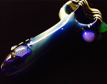 Flower of Life Dichro Image Double Bowl Hand Blown Glass Pipe