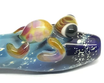 Sunset and Stars Turtle Critter || Hand Blown Glass Pipe || Colorful Turtle || Space Pipe || Galaxy Glass Pipe || Purple || Green || Orange