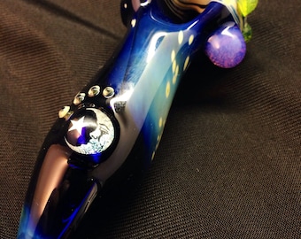 Moon & Star Dichro Image Hand Blown Glass Pipe