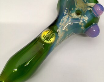 Hand Blown Glass Pipe || pink slyme || Disc Golf Dichroic Image