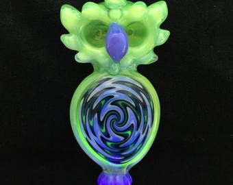 Slyme Illuminati Double Bowl Owl with Blacklight Reversal Glass Pipe