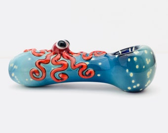 Red Octopus Critter Hand Blown Glass Pipe