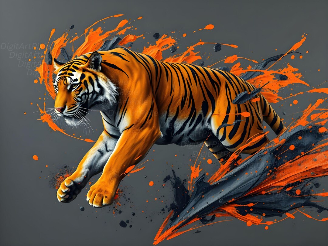 Powerful Tiger Digital Art Abstract Wildlife Print Bold Jungle Animal 