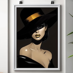 Geheimnisvolle Frau im Schatten – Noir Digital Portrait | Femme Fatale Kunstdruck | Dark Glamour Wandbild (Instant Download)
