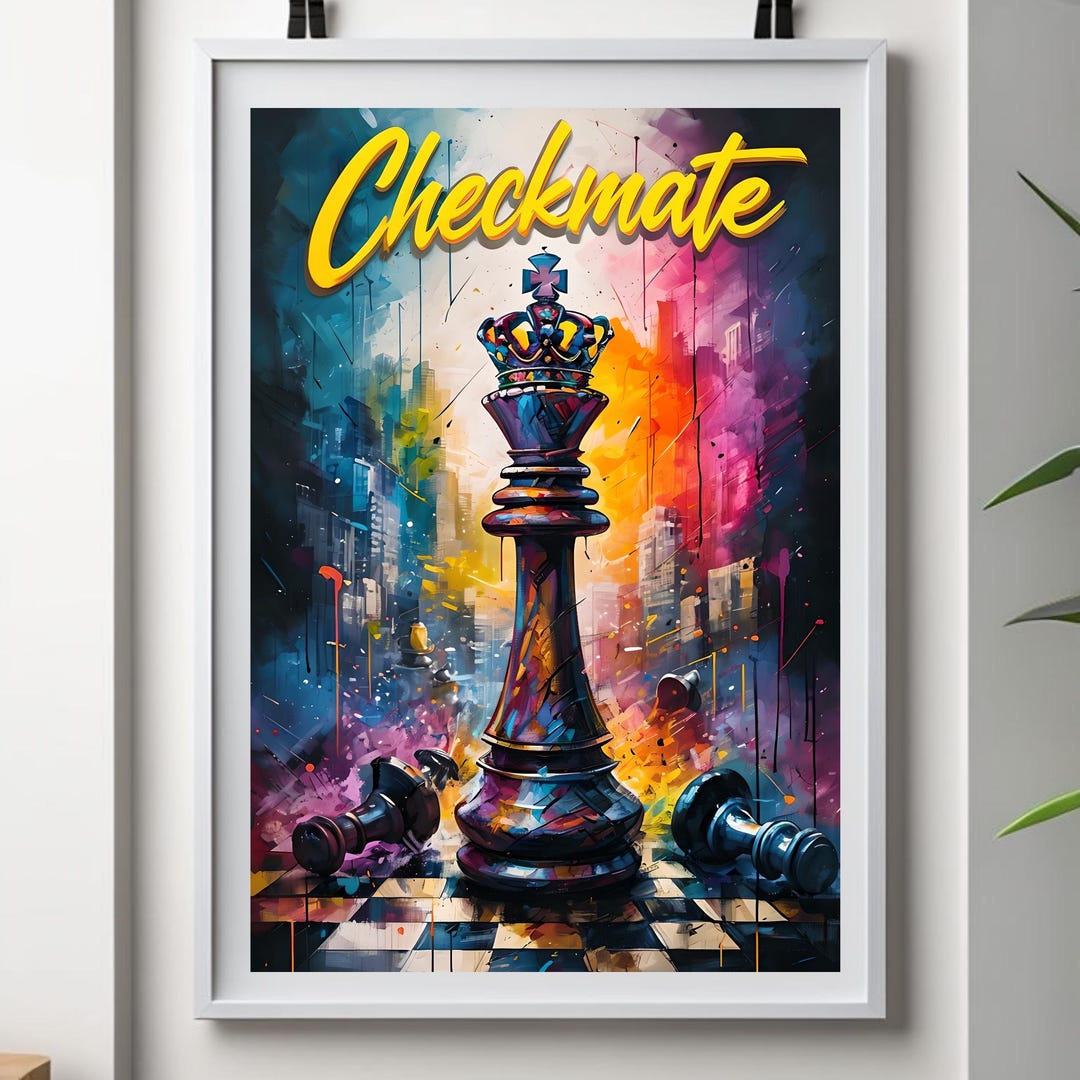 Checkmate Chess Art Print, Colorful King Piece Poster, Abstract Urban ...
