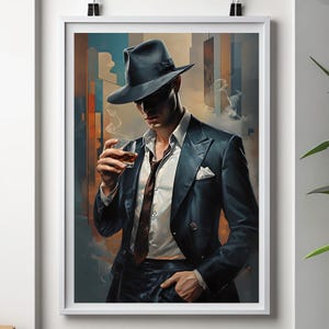 Vintage Noir Gentleman Print: Whiskey Glass, Retro Masculine Decor (Digital Download)