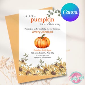 A Little Pumpkin Is On The Way Baby Shower Invitation, Fall Baby Shower Invite, Gender Neutral Autumn Theme