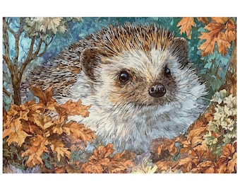 Adorable Hedgehog Jigsaw Puzzle with Forest Autumn Leaves, Nature-Themed, 1000+ Pieces, Sweet Cute Wildlife Art