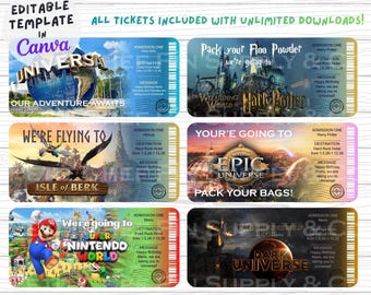 Universal Vacation Reveal Ticket | Editable Surprise Trip Ticket | Printable Theme Park Gift