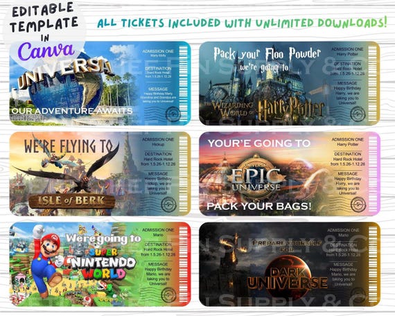 Universal Vacation Reveal Ticket | Editable Surprise Trip Ticket | Printable Theme Park Gift