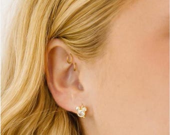 Mickey Huggie oorringen | Sprankelende Huggies van 14k verguld goud
