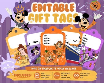 Disney Halloween FE-cadeaukaartjes | Bewerkbare canvassjabloon | Afdrukbare cruisetags pdf-download