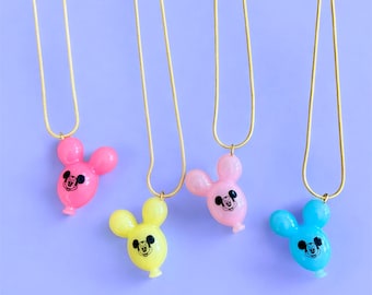 Disney Mickey Ballon Charm Necklace | Gold or Silver Plated Necklace | Fish Extender | Pixie Dust Gift | Cast Member Appreciation | Mickey