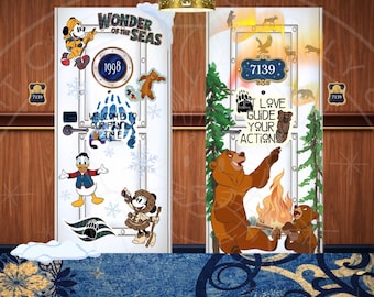 Decoración para la puerta del camarote del Disney Wonder of the Seas / Crucero por Alaska / Decoración de Brother Bear (Plantilla editable de Canva, recortes imprimibles)