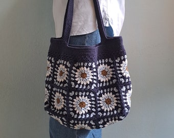 Handmade Crochet Bag, Granny Square Bag, Crochet Tote Bag, Colorful Knitted Bag, Crochet Shoulder Bag, Crochet Afghan Bag, Crochet Handbag