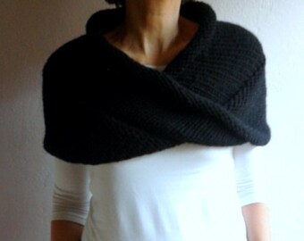 Chunky Cowl Loop Scarf Hood Shawl Neckwarmer in Black, Winter Accessories