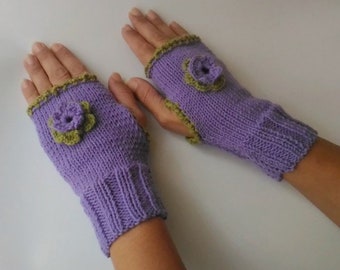 Mitaines, Gants en laine, Gants femme, Gants lilas, Mitaines en laine