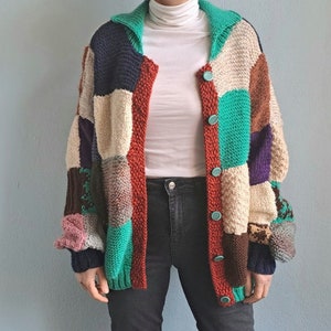 Handknit Harry Cardigan, Harry Sweater, Iconic Oversized Patchwork Cardigan with Buttons