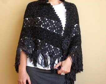 Black Womens Shawl Hand Knitted Shawl Crocheted Shawl