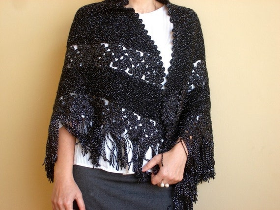 Black Womens Shawl Hand Knitted Shawl Crocheted Shawl - Etsy display picture 1