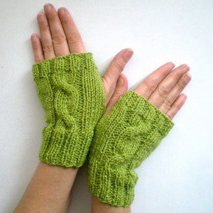 Sparkling Green Fingerless Gloves, Knit Mittens, Green Gloves image 2