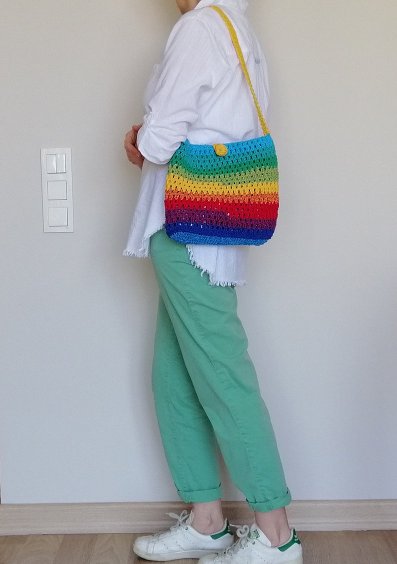Rainbow Shoulder Bag Tote Bag Crochet Purse for Women Etsy