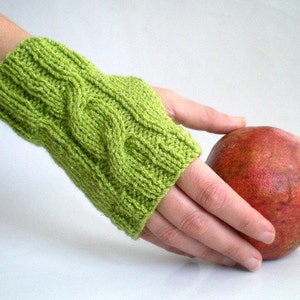 Sparkling Green Fingerless Gloves, Knit Mittens, Green Gloves image 1