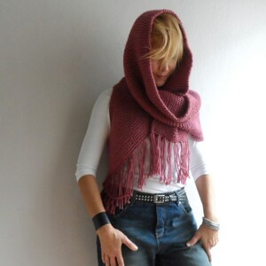 Womens Vest Scarf, Multifunctional Vest Scarf Hood, Boho Vest, Fringe Vest Scarf in Pink, Winter Vest Scarf, Christmas Gift image 2