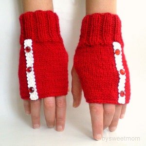 Red Fingerless Gloves Mittens image 5