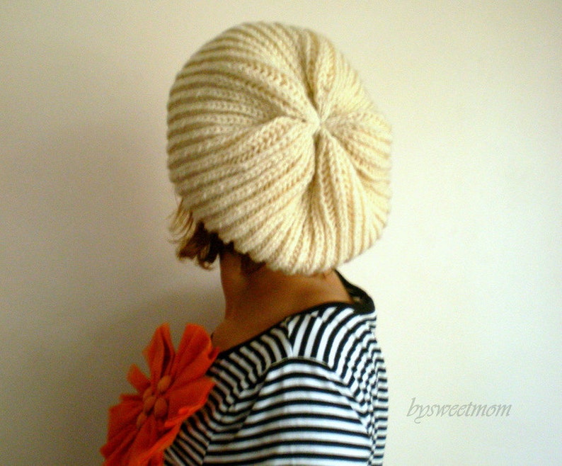 Cream Slouchy Hat, Knit Hat, Winter Hat, Winter Accssories image 2