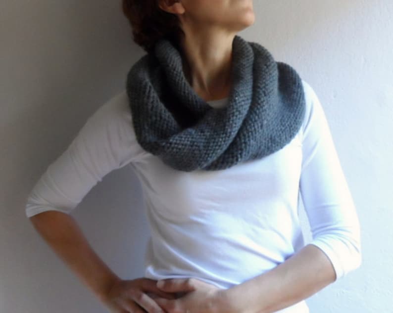 Knit Chunky Cape Hood Cowl Shawl Neckwarmer Loop Scarf Infinity Scarf Dark Gray Spring Fashion image 2