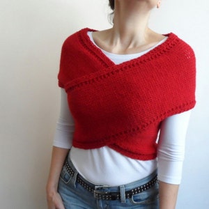 Knit Red Vest Cross Sweater Scarf Neckwarmer Wrap Capelet Hood