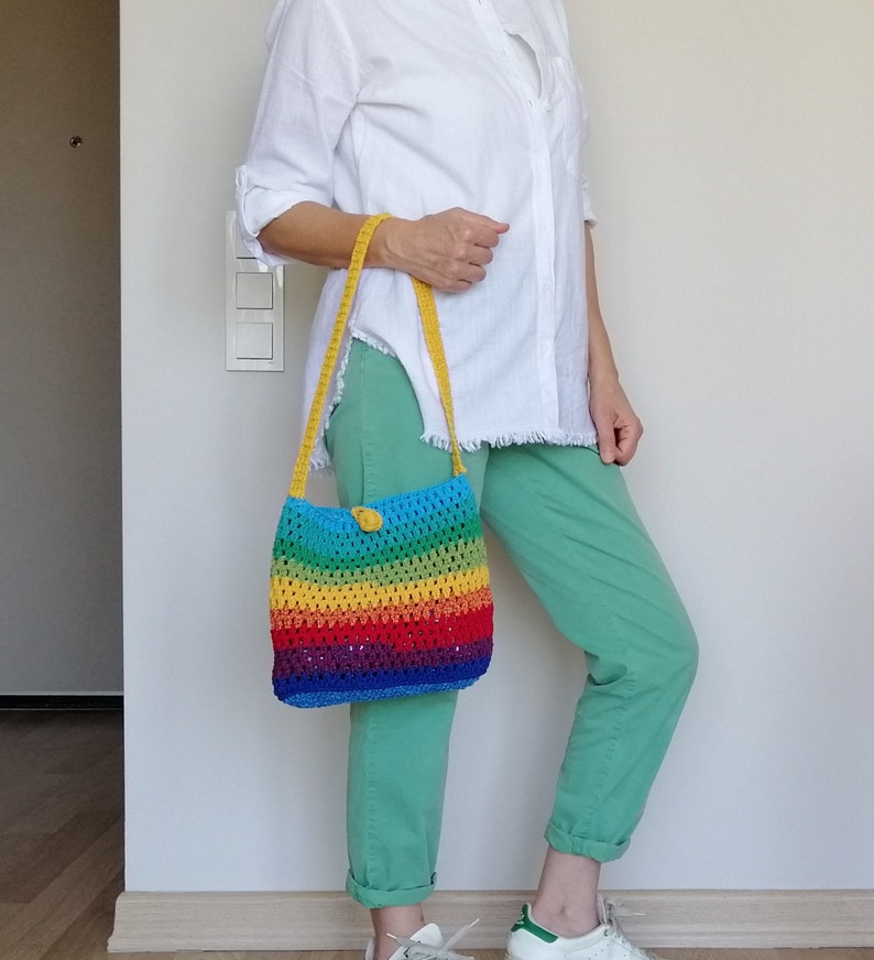 Rainbow Shoulder Bag Tote Bag Crochet Purse for Women Etsy