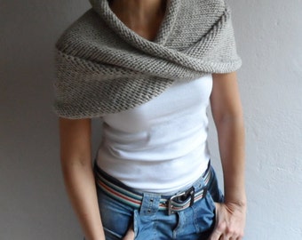 Hand Knit Chunky Loop Scarf ,Cape Hood Cowl Shawl Neckwarmer Neutral Beige, Winter Accessories