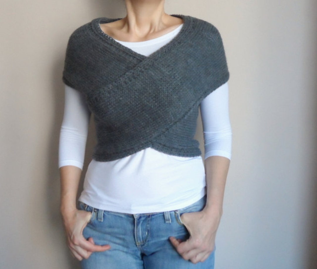 Hand Knit Vest, Cross Sweater, Capelet, Neck Warmer in Charcoal Dark ...
