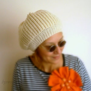 Cream Slouchy Hat, Knit Hat, Winter Hat, Winter Accssories image 4