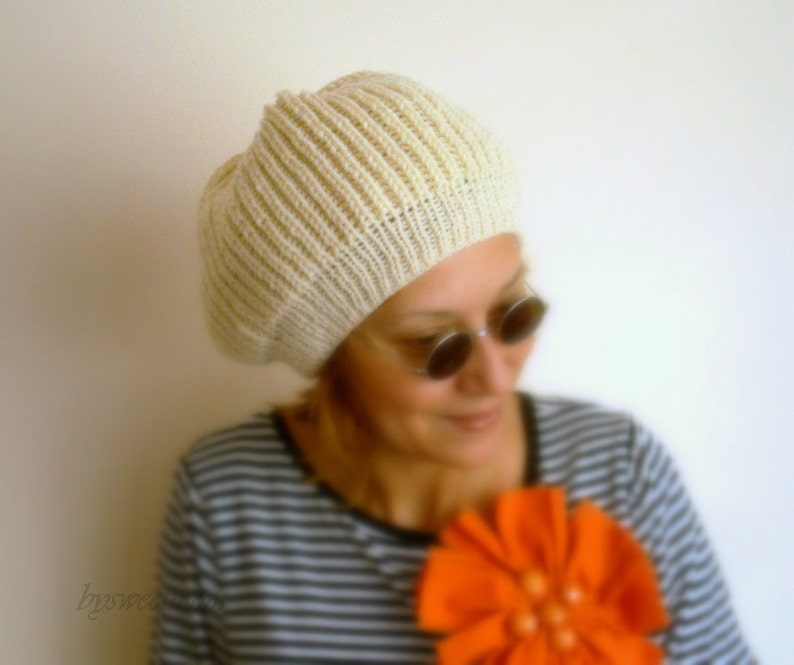 Cream Slouchy Hat, Knit Hat, Winter Hat, Winter Accssories image 4